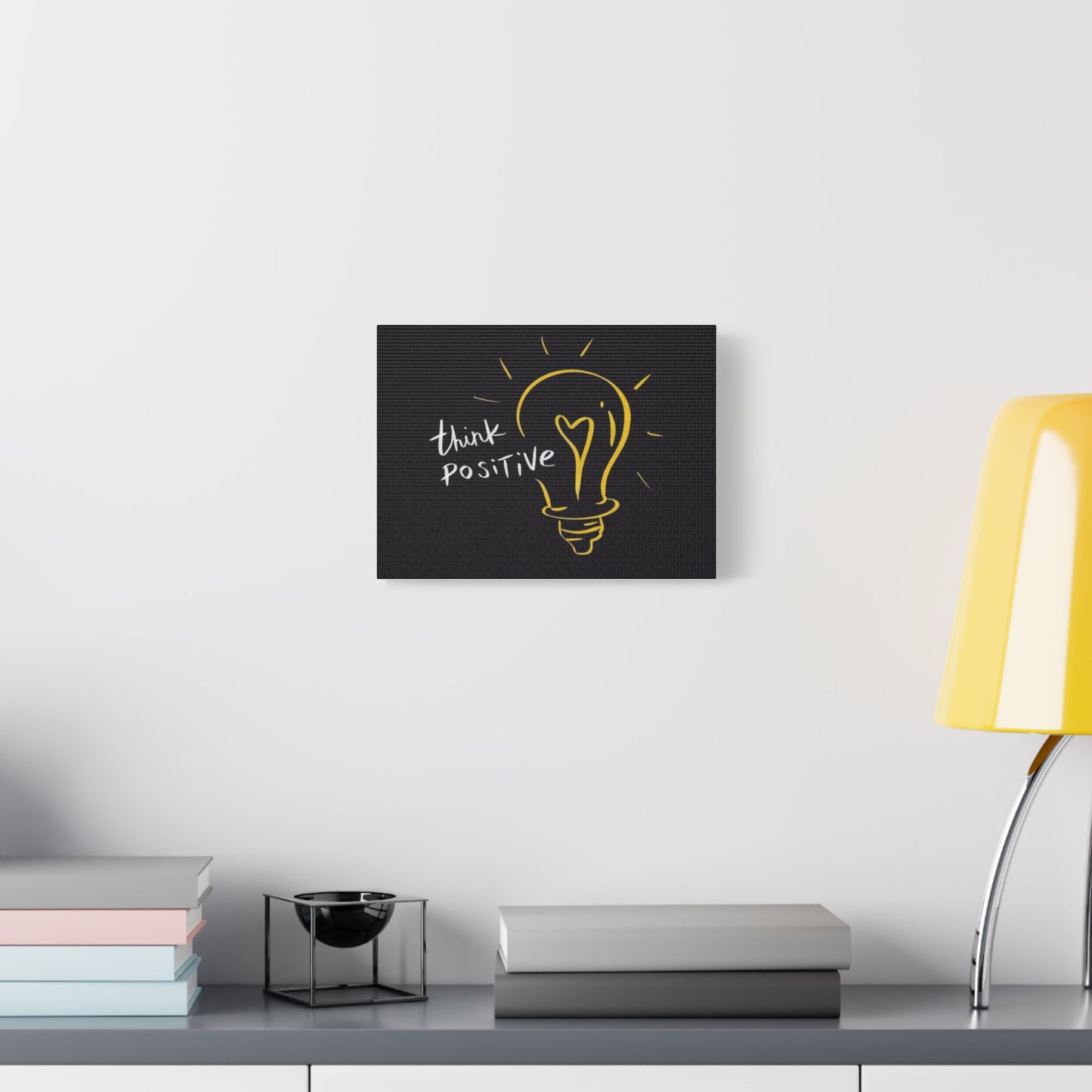 Inspirational Canvas Wall Art - "Think Positive" Light Bulb Design