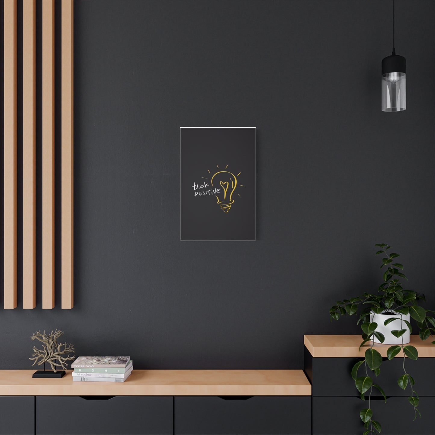 Inspirational Canvas Wall Art - "Think Positive" Light Bulb Design