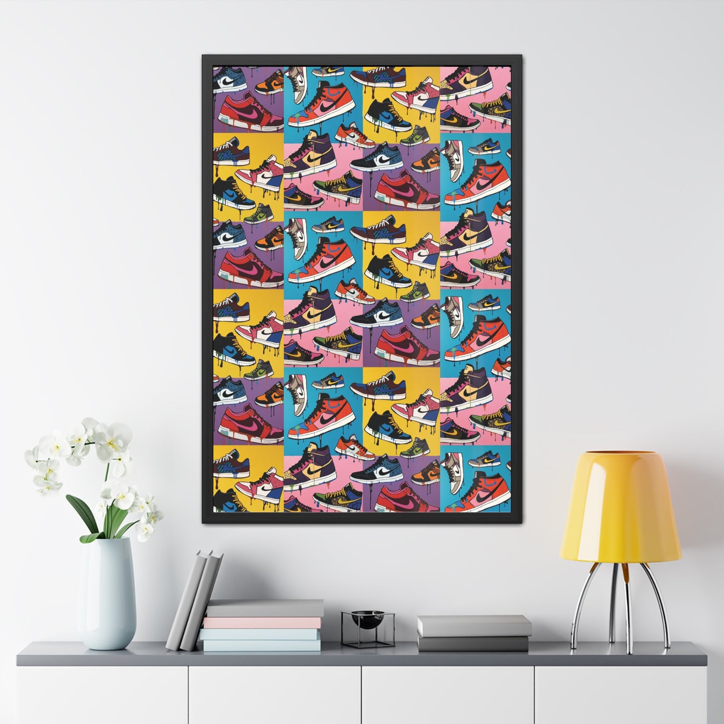 Colorful Sneaker Art Framed Poster - Perfect for Sneakerheads and Urban Aesthetics