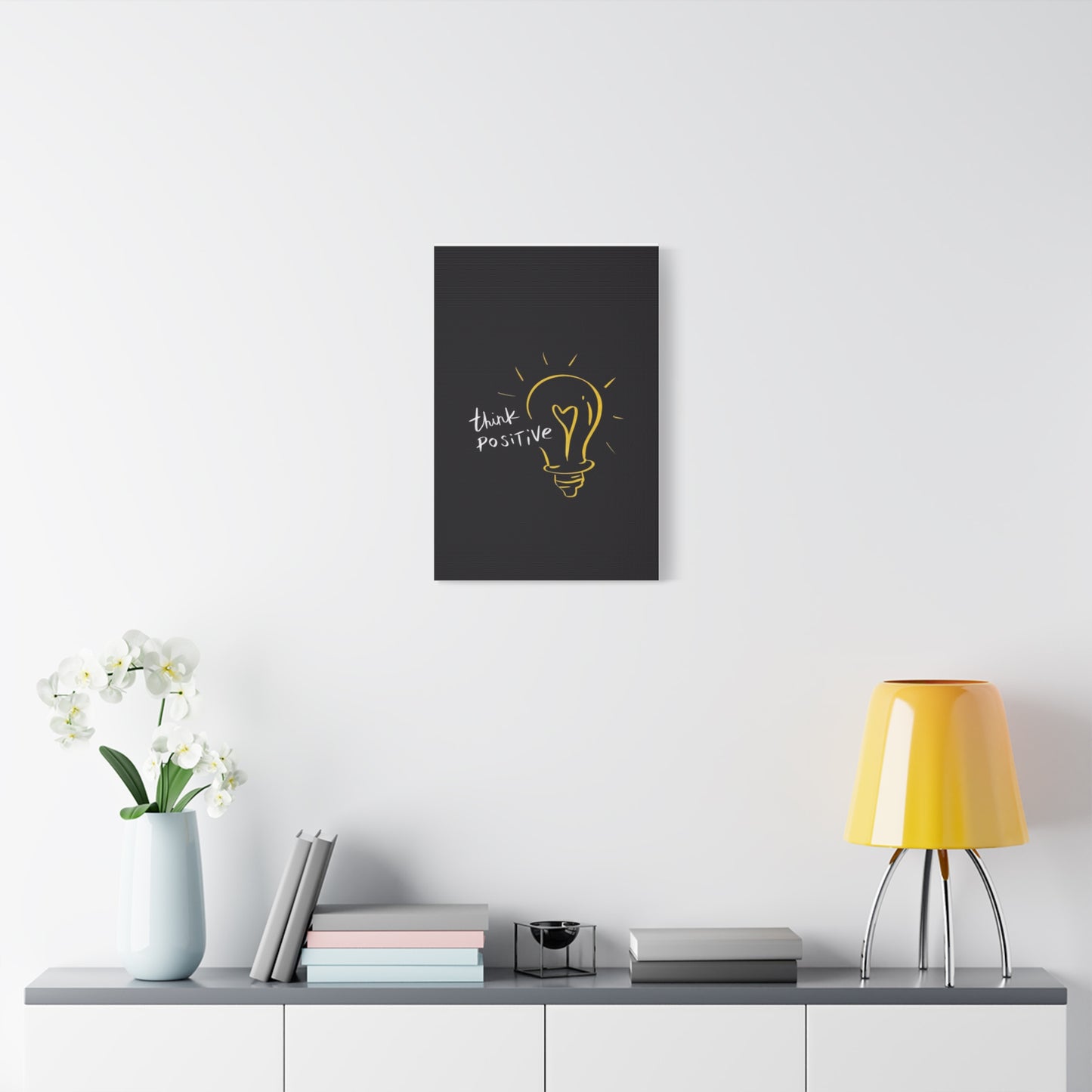 Inspirational Canvas Wall Art - "Think Positive" Light Bulb Design
