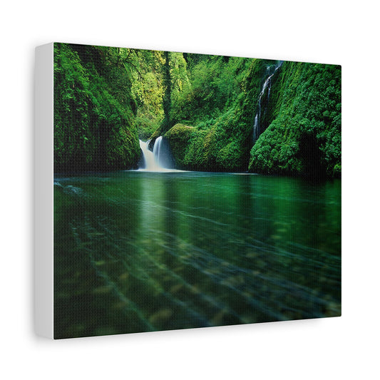 Serene Nature Canvas Art - Stretch 1.25" Deep Green Waterfall Wall Décor